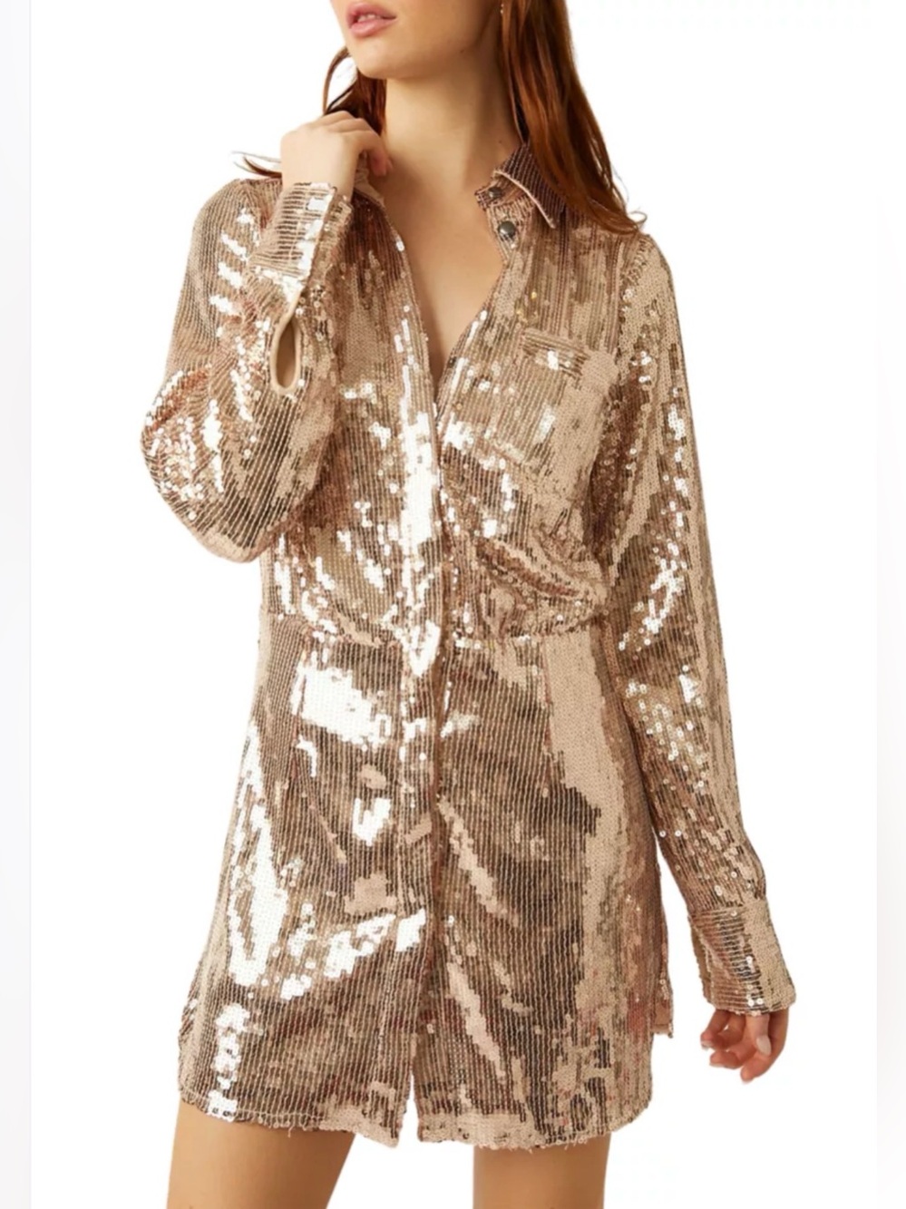 Free People Sequin Mini Dress S Champagne Disco Glam NYE Party 70s